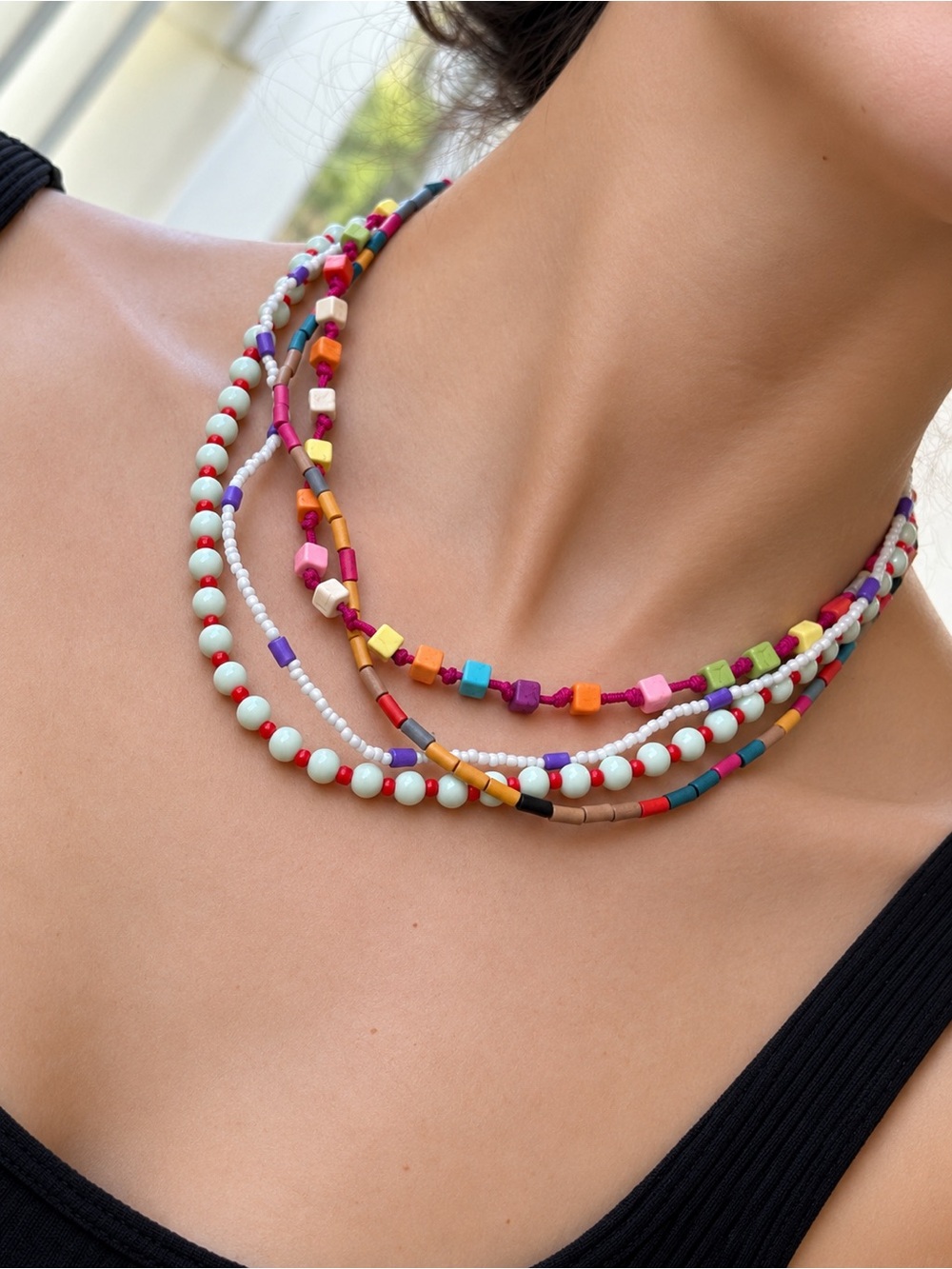 Multicolor Layered Beaded Necklace for Women